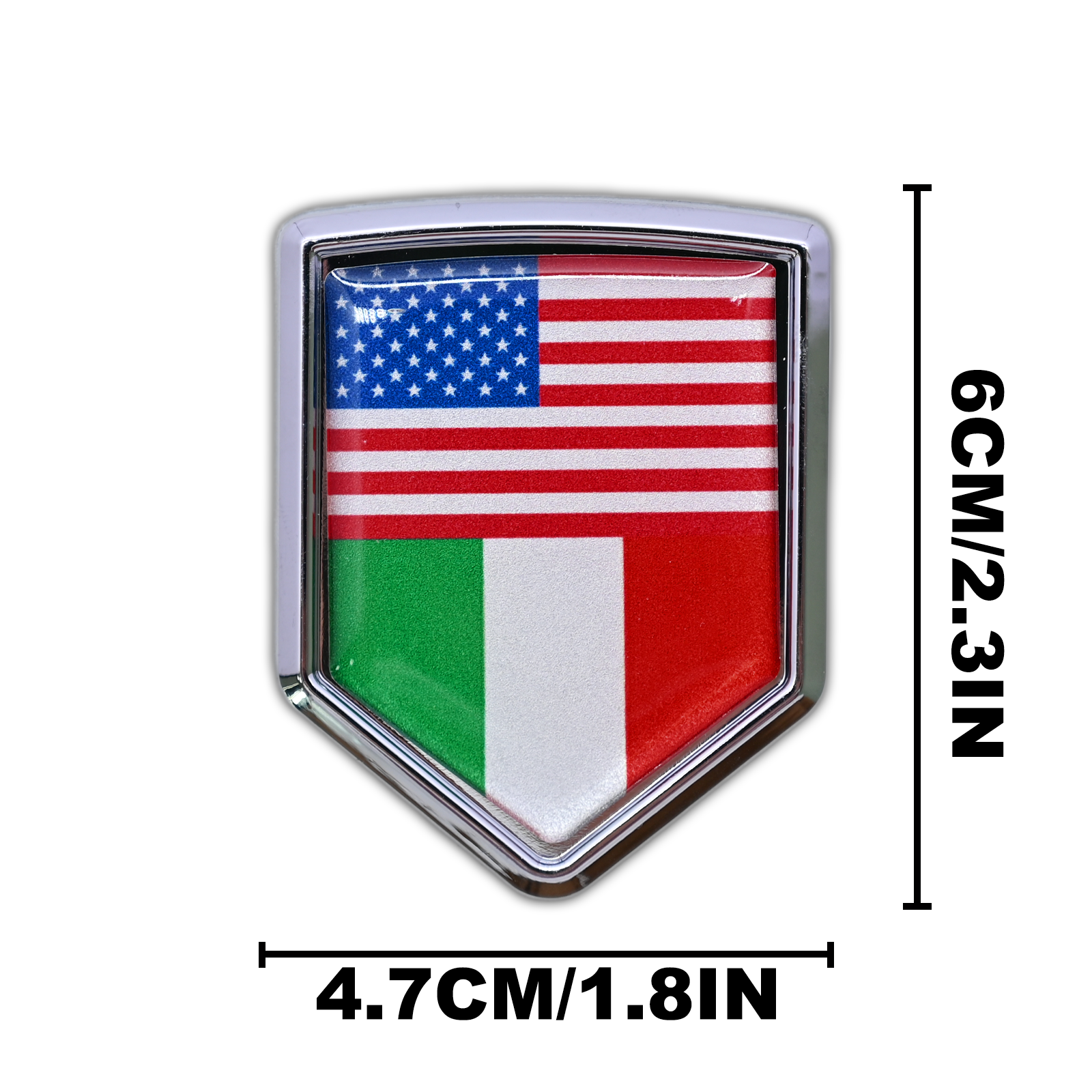 2-Pack USA and Italy Flag Car Chrome 3D Emblem Decal Stickers, Aluminum Alloy Shield Shape, Premium Metal Badge for Cars, Trucks, SUVs – Easy Peel and Stick, Durable, Ideal for USA-Italy Relations