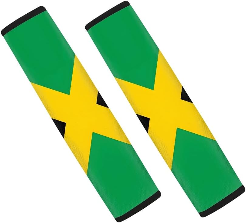 2-Pack Jamaica Flag Car Seat Belt Pads – Premium Soft Fabric, Comfortable and Supportive – Ideal for Cars, Trucks, SUVs – Show Your Jamaican Pride with Comfort