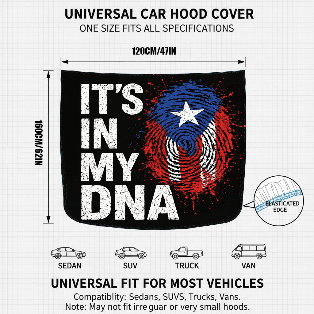 Xalvoria It’s in My DNA Puerto Rico Flag Car Hood Cover, 4x5.25 ft Stretchable Fit for Cars, Trucks & SUVs