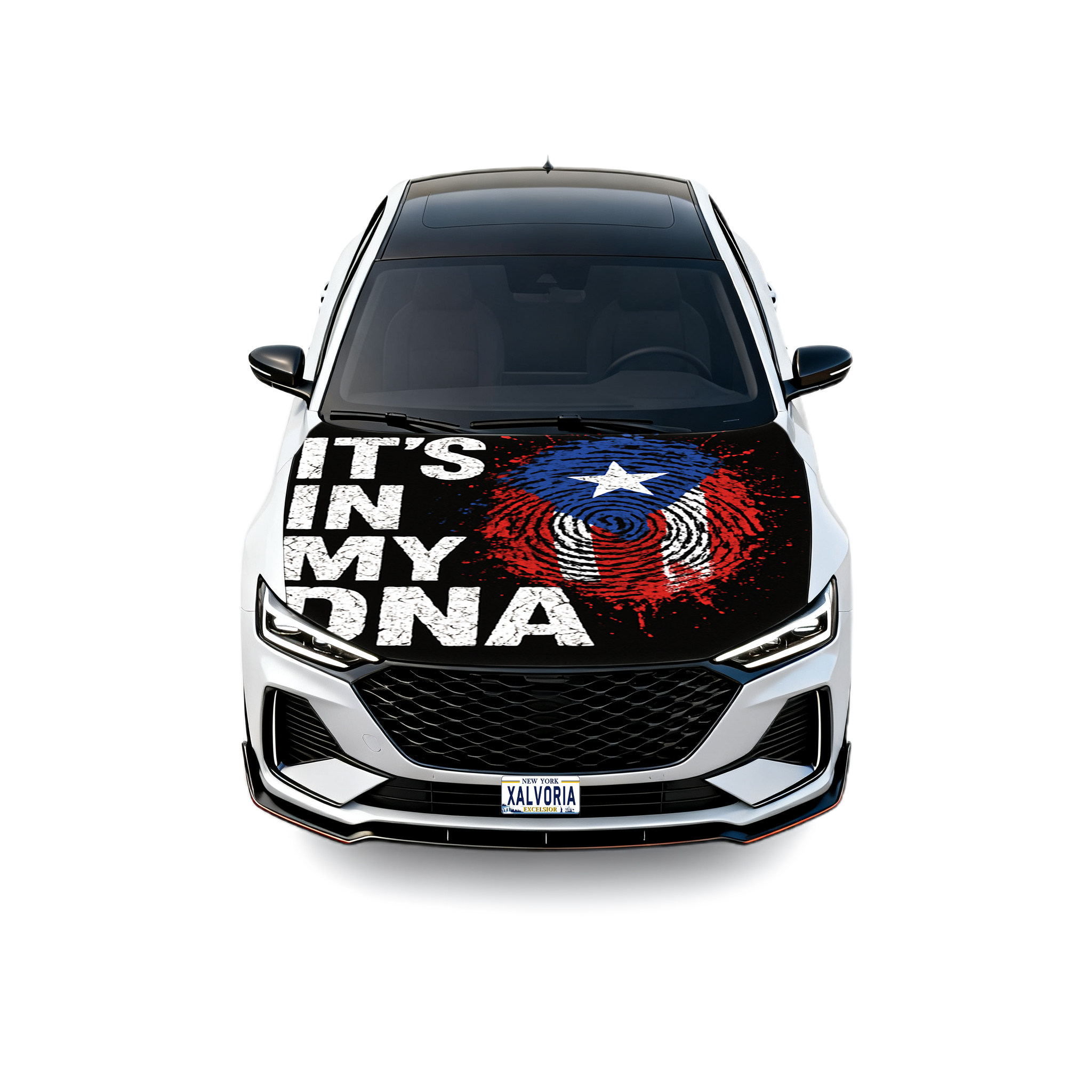 Xalvoria It’s in My DNA Puerto Rico Flag Car Hood Cover, 4x5.25 ft Stretchable Fit for Cars, Trucks & SUVs