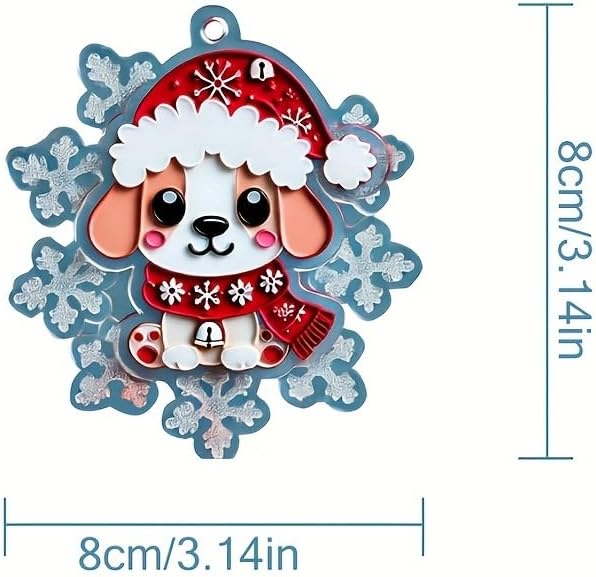 2-Pack Christmas Dog Ornament - Acrylic Material, Snowflake with Santa Hat Dog, Festive Holiday Decor for Car, Home, or Tree, for Dog Lovers, 3.14 x 3.14 Inches