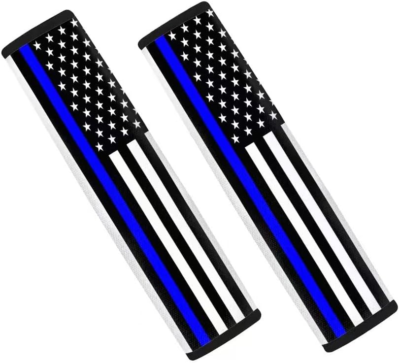 2-Pack USA Flag Thin Blue Line Car Seat Belt Pads – Premium Soft Fabric, Comfortable and Supportive – Ideal for Cars, Trucks, SUVs – Show Your Support for Law Enforcement