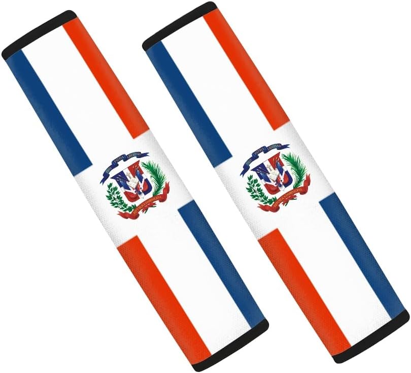 2-Pack Dominican Republic Flag Car Seat Belt Pads – Premium Soft Fabric, Comfortable and Supportive – Ideal for Cars, Trucks, SUVs – Show Your Dominican Pride