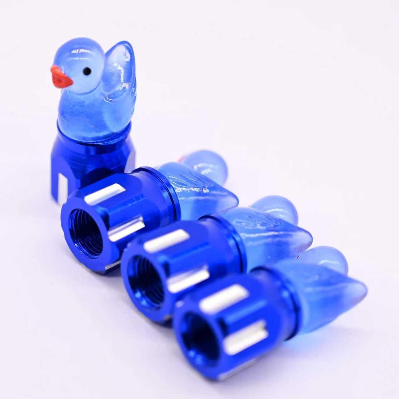 4-Pack Handmade Blue Duck Valve Stem Caps for Schrader Valves, Glow-in-The-Dark Tire Valve Covers, Unique Car & Bike Accessory, Fun Vehicle Customization, for Car Enthusiasts