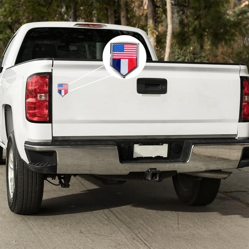 2-Pack USA and France Flag Car Chrome 3D Emblem Decal Sticker, Aluminum Alloy Shield Shape, Premium Metal Badge for Cars, Trucks, SUVs – Easy Peel and Stick, Durable, Ideal for USA-France Relations