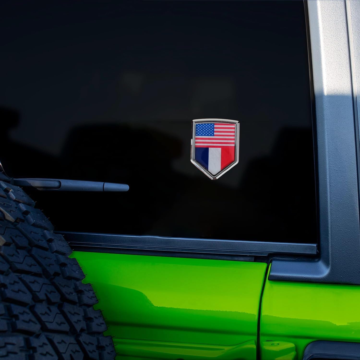 2-Pack USA and France Flag Car Chrome 3D Emblem Decal Sticker, Aluminum Alloy Shield Shape, Premium Metal Badge for Cars, Trucks, SUVs – Easy Peel and Stick, Durable, Ideal for USA-France Relations