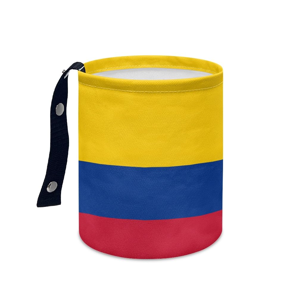 Colombia Flag Car Trash Can with Adjustable Strap, Waterproof Bottom, Foldable and Portable – Ideal for Cars, Trucks, SUVs, Offices – Compact, Convenient for Easy Car Organization