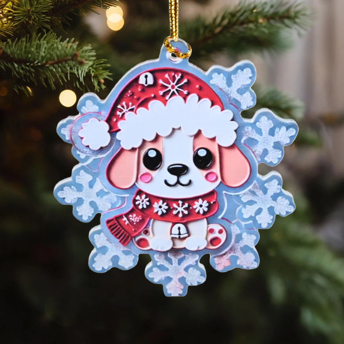 2-Pack Christmas Dog Ornament - Acrylic Material, Snowflake with Santa Hat Dog, Festive Holiday Decor for Car, Home, or Tree, for Dog Lovers, 3.14 x 3.14 Inches