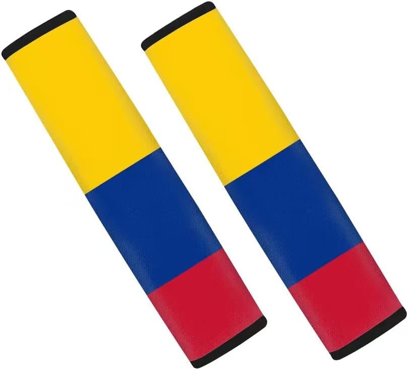 Xalvoria 2-Pack Colombia flag seat belt covers in yellow blue red design