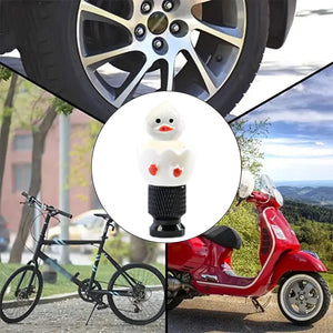 Hatching duck valve stem cap shown on cars, bikes and scooters – Xalvoria