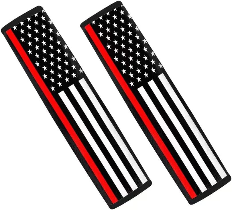 Xalvoria 2-Pack Thin Red Line American flag seatbelt covers for cars, trucks, and SUVs.