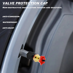 Xalvoria Apple Core valve stem cap close-up showing waterproof and anti-corrosion installation