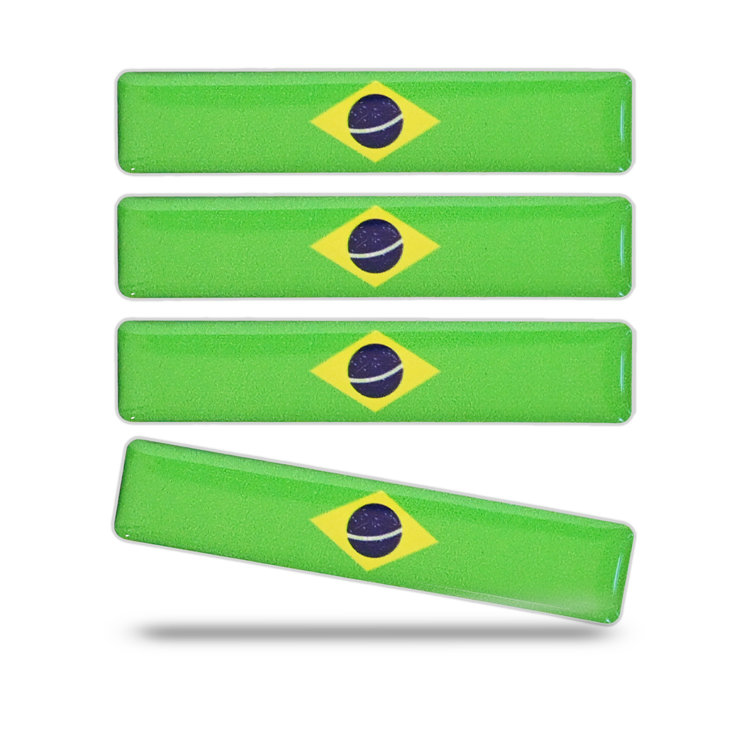 Xalvoria Brazil Flag 3D Epoxy Car Stickers, 4-Pack Rectangular Dome Badge Set