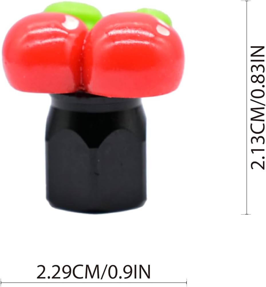 Xalvoria Cherry valve stem cap size chart showing 0.90in width and 0.83in height