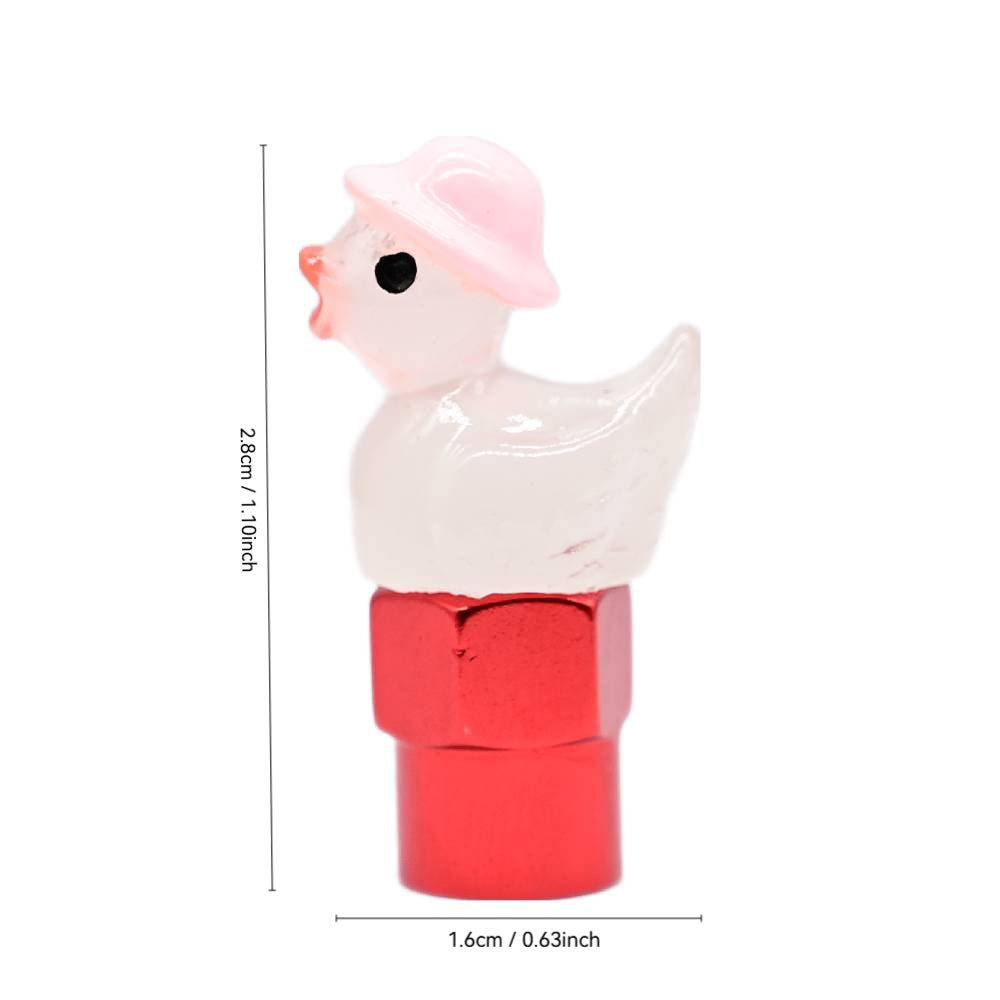Xalvoria Pink Hat Duck valve stem cap size chart showing 0.63in width and 1.10in height