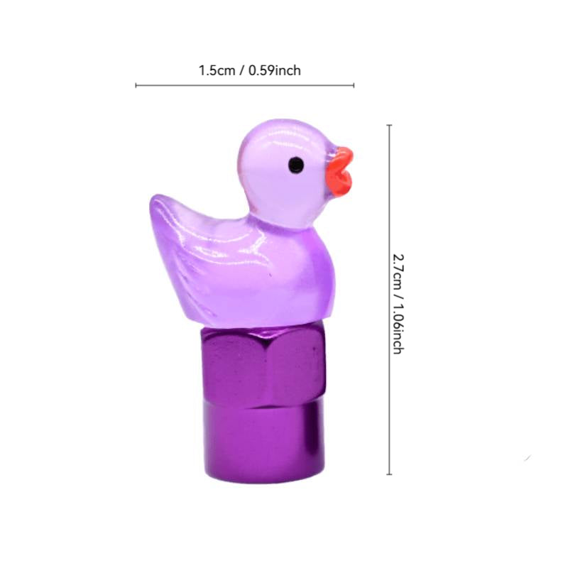 Xalvoria purple duck valve stem cap size chart showing 0.59in width and 1.06in height