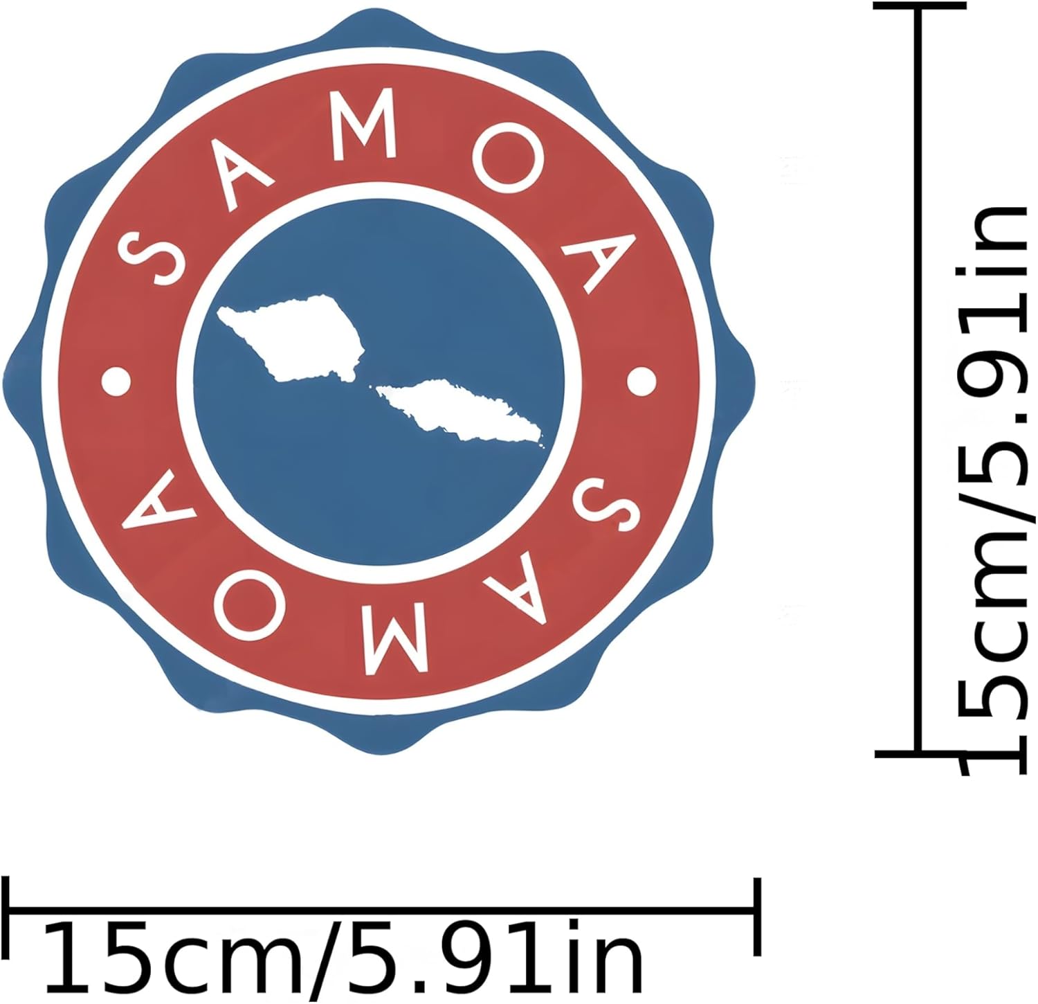 Xalvoria Samoa round decal size chart showing 15 cm diameter car sticker