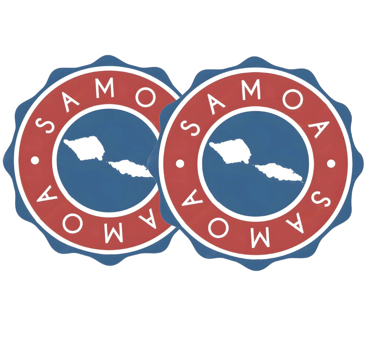 Xalvoria Samoa round car decal 2-pack with blue and red island map design