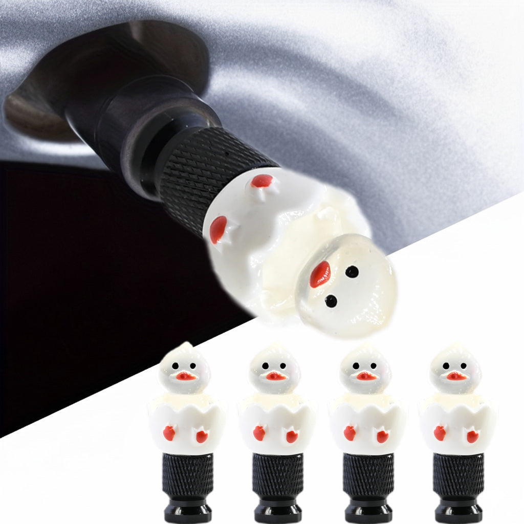4-pack white duck tire valve stem caps cute car wheel accessories