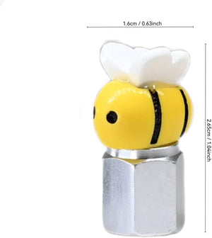 Xalvoria yellow bee valve stem cap size chart showing 1.04 inch height and 0.63 inch width.