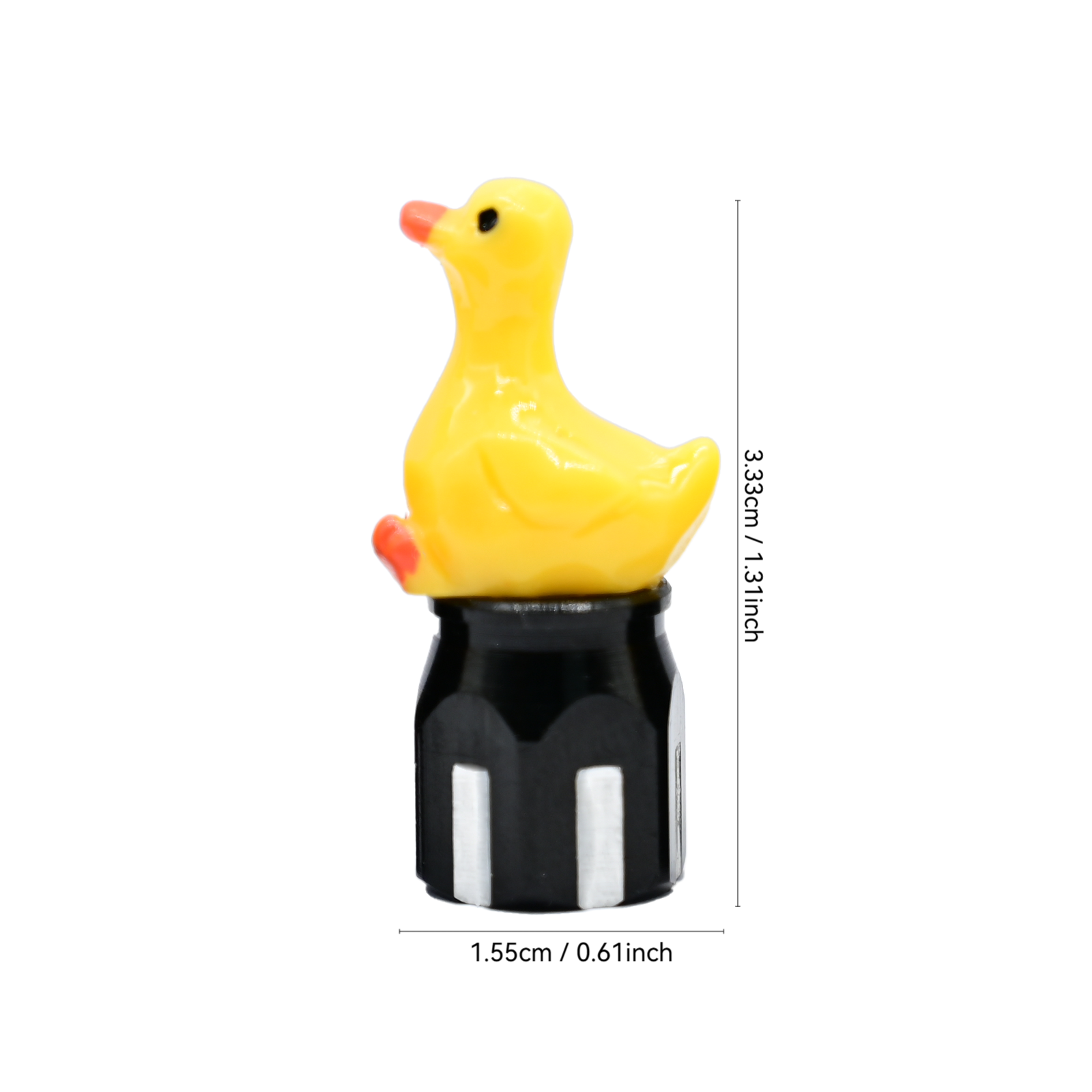 Xalvoria Yellow Goose valve stem cap size chart showing 0.61in width and 1.31in height