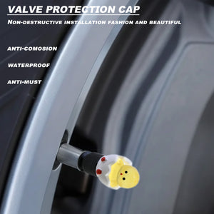 Xalvoria yellow hatching chick valve stem cap installed on car wheel
