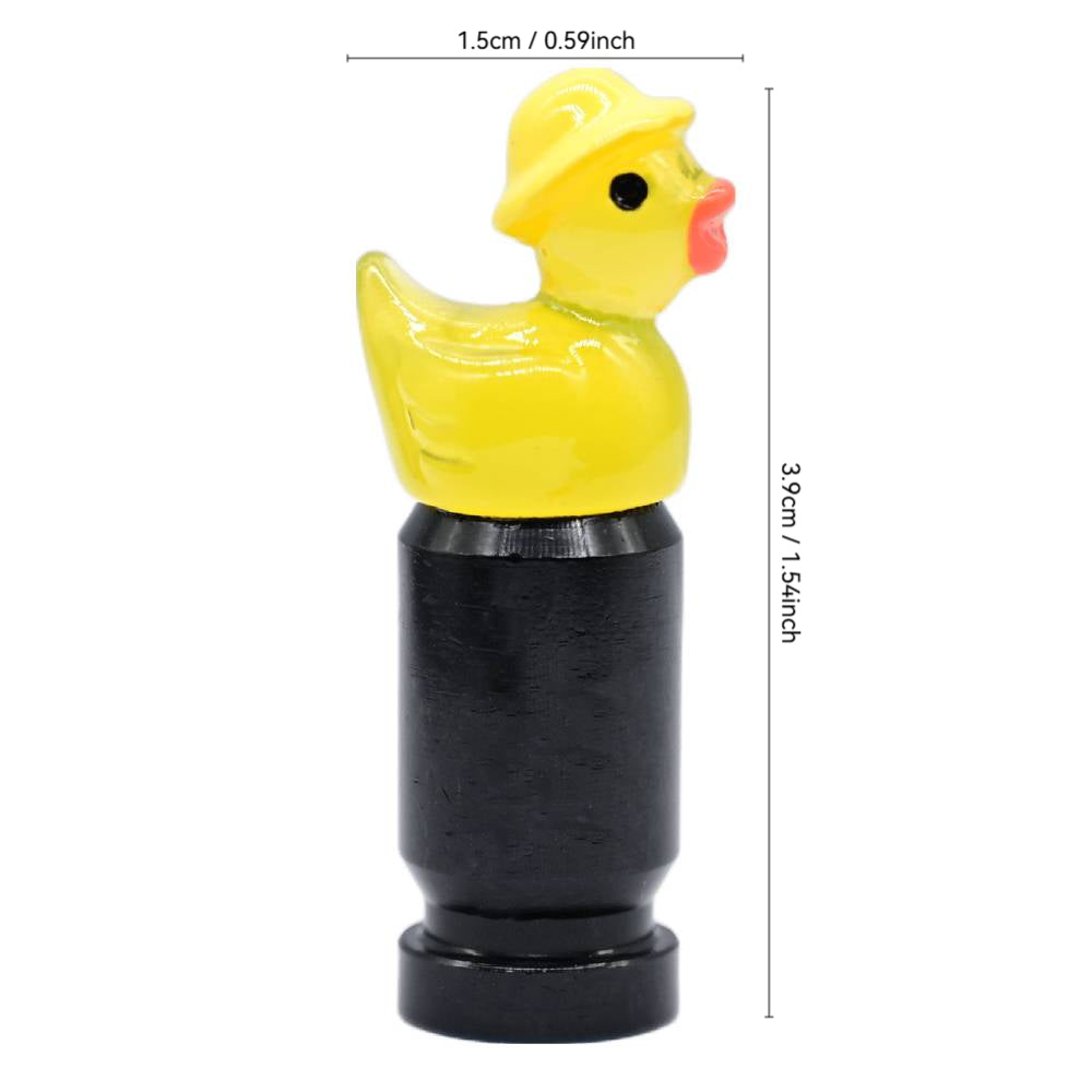 Size chart of the yellow duck valve stem cap showing 1.5 cm width and 3.9 cm height.