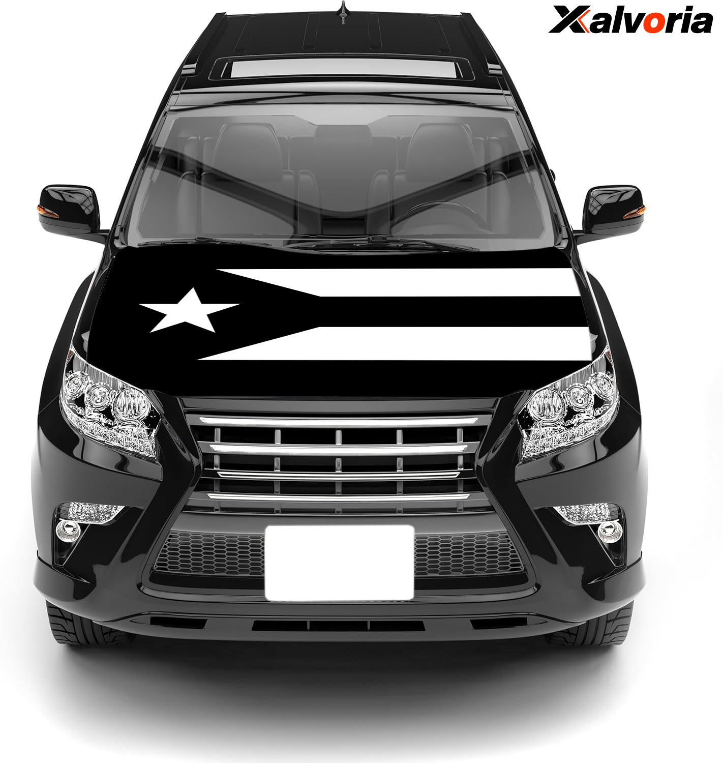 Puerto Rico Black & White Flag Car Hood Covers – 4' x 5.25' Durable, Fade-Resistant Polyester Fabric, Universal Fit, Patriotic Car Accessories & Exterior Decor for Cars, Trucks & SUVs