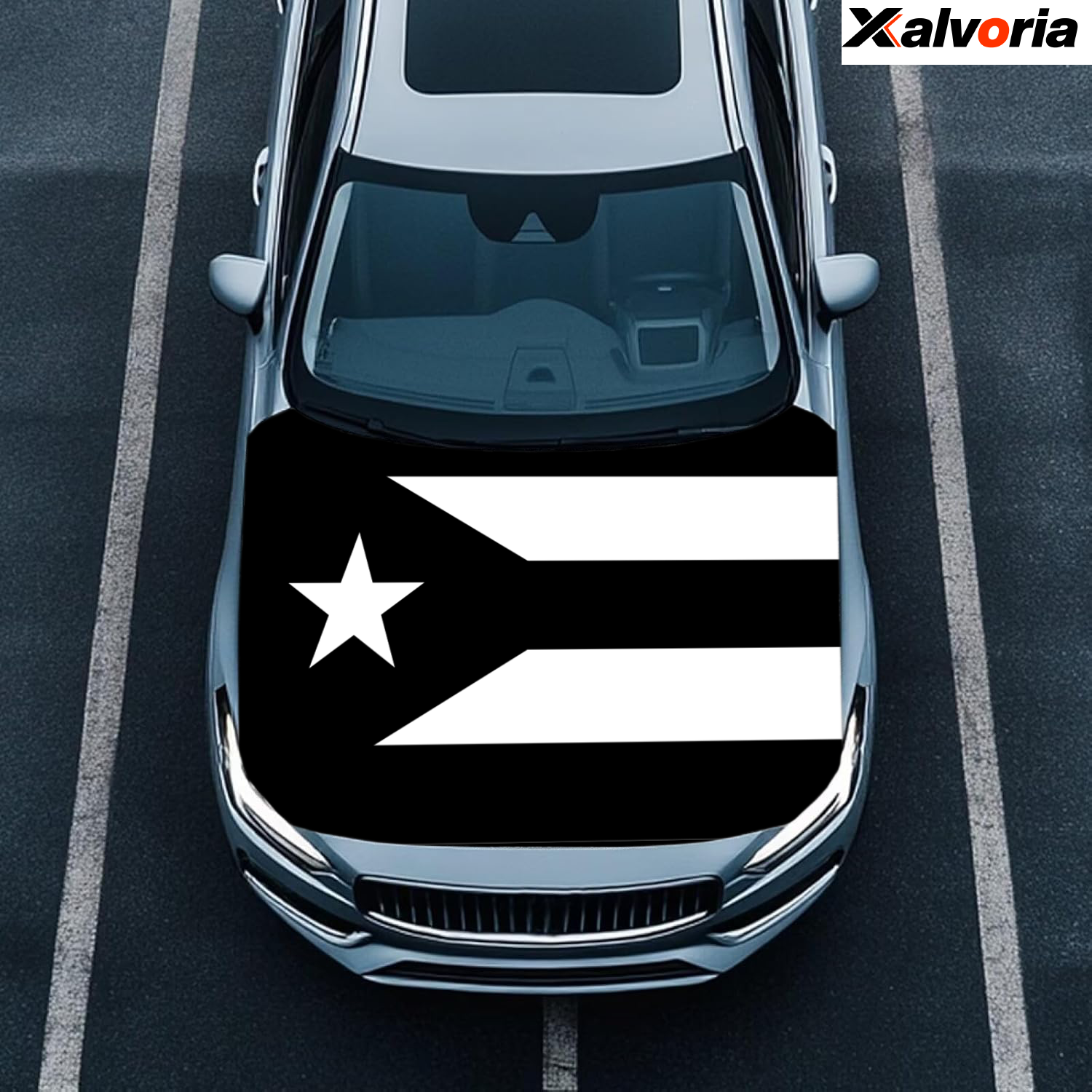 Puerto Rico Black & White Flag Car Hood Covers – 4' x 5.25' Durable, Fade-Resistant Polyester Fabric, Universal Fit, Patriotic Car Accessories & Exterior Decor for Cars, Trucks & SUVs