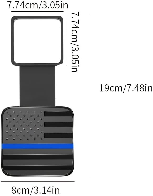 Thin Blue Line American Police Flag, Trailer Hook Dust Plug Cover, Durable Square Protector, Car Modification, Stylish Upgrades, Patriotic Design, 7.48 x 3.14 inches