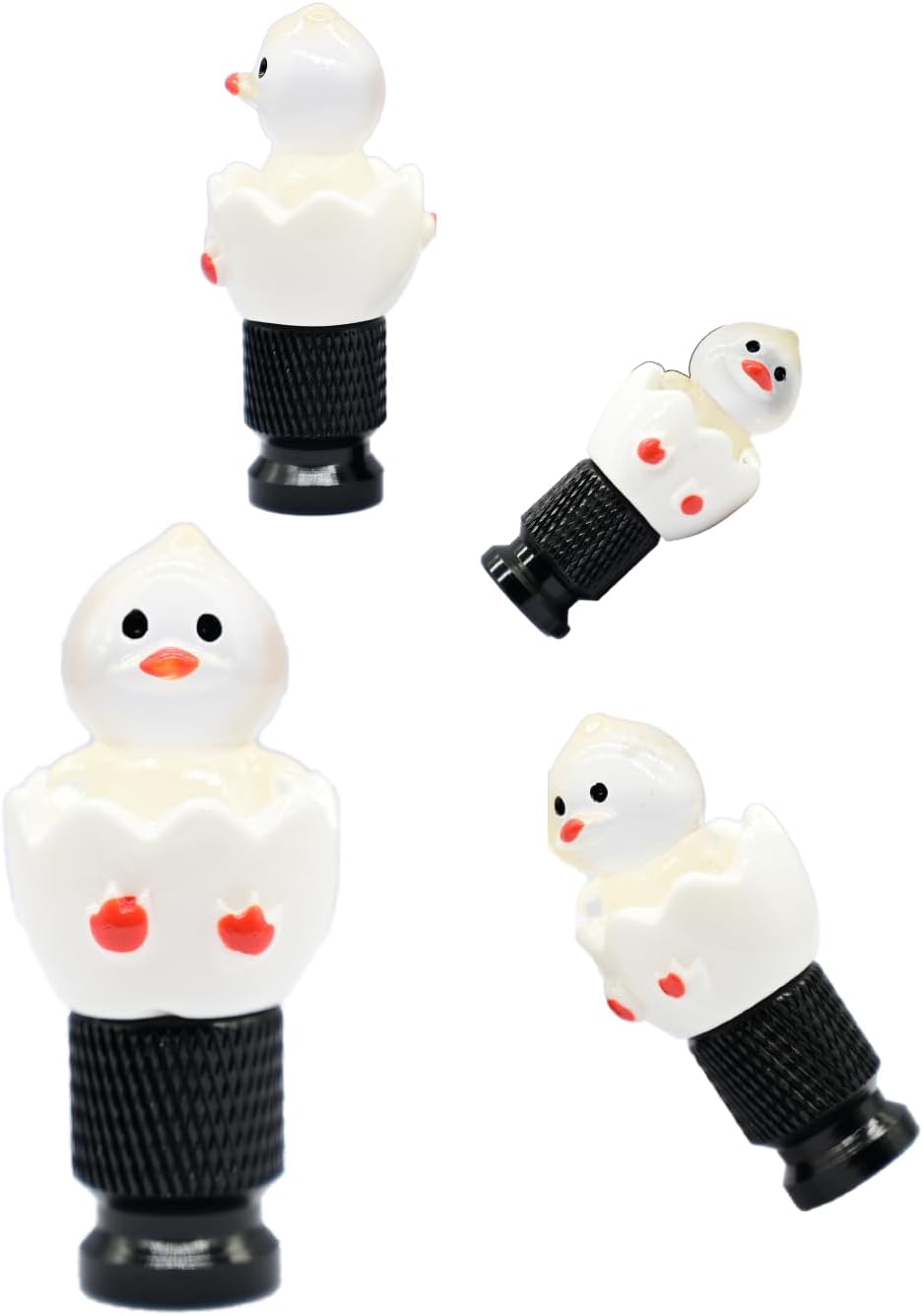 4-Pack Handmade White Eggshell Duck Valve Stem Caps for Schrader Valves, Cute & Playful Car and Bike Accessory, Fun Tire Decoration, Unique Gift for Car Enthusiasts, Ideal for Vehicles and Bikes
