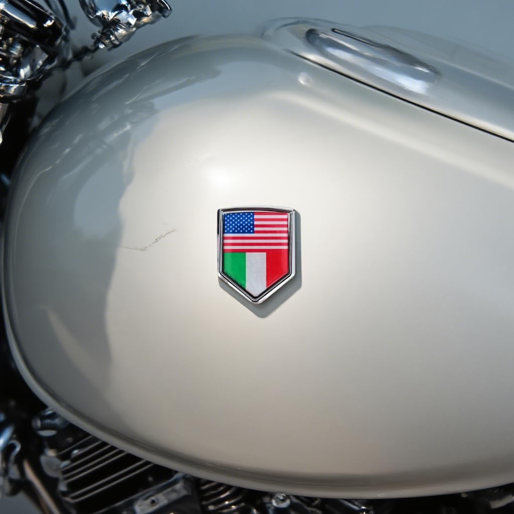 2-Pack USA and Italy Flag Car Chrome 3D Emblem Decal Stickers, Aluminum Alloy Shield Shape, Premium Metal Badge for Cars, Trucks, SUVs – Easy Peel and Stick, Durable, Ideal for USA-Italy Relations