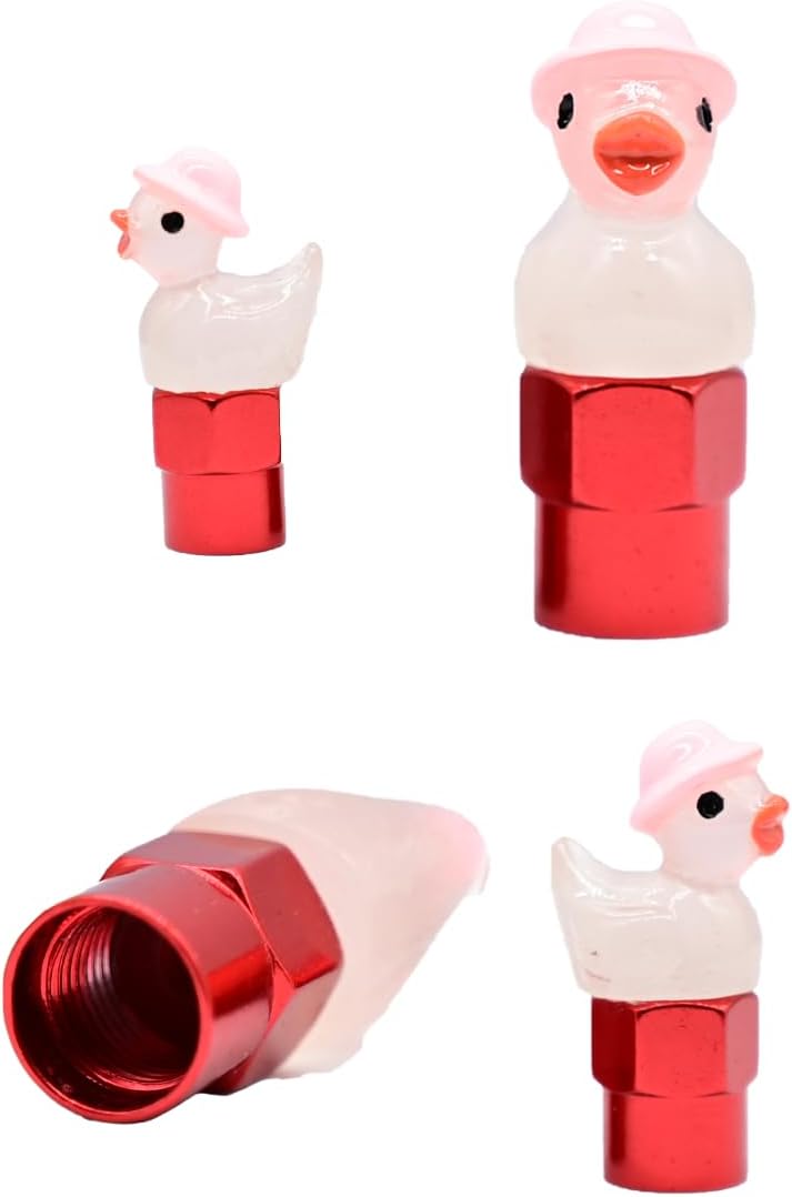 4-Pack Handmade Glow-in-The-Dark Pink Duck Valve Stem Caps for Schrader Valves, Adorable Car & Bike Accessory, Cute Auto Decor, Unique Wheel Accent, Fun Gift for Car Enthusiasts