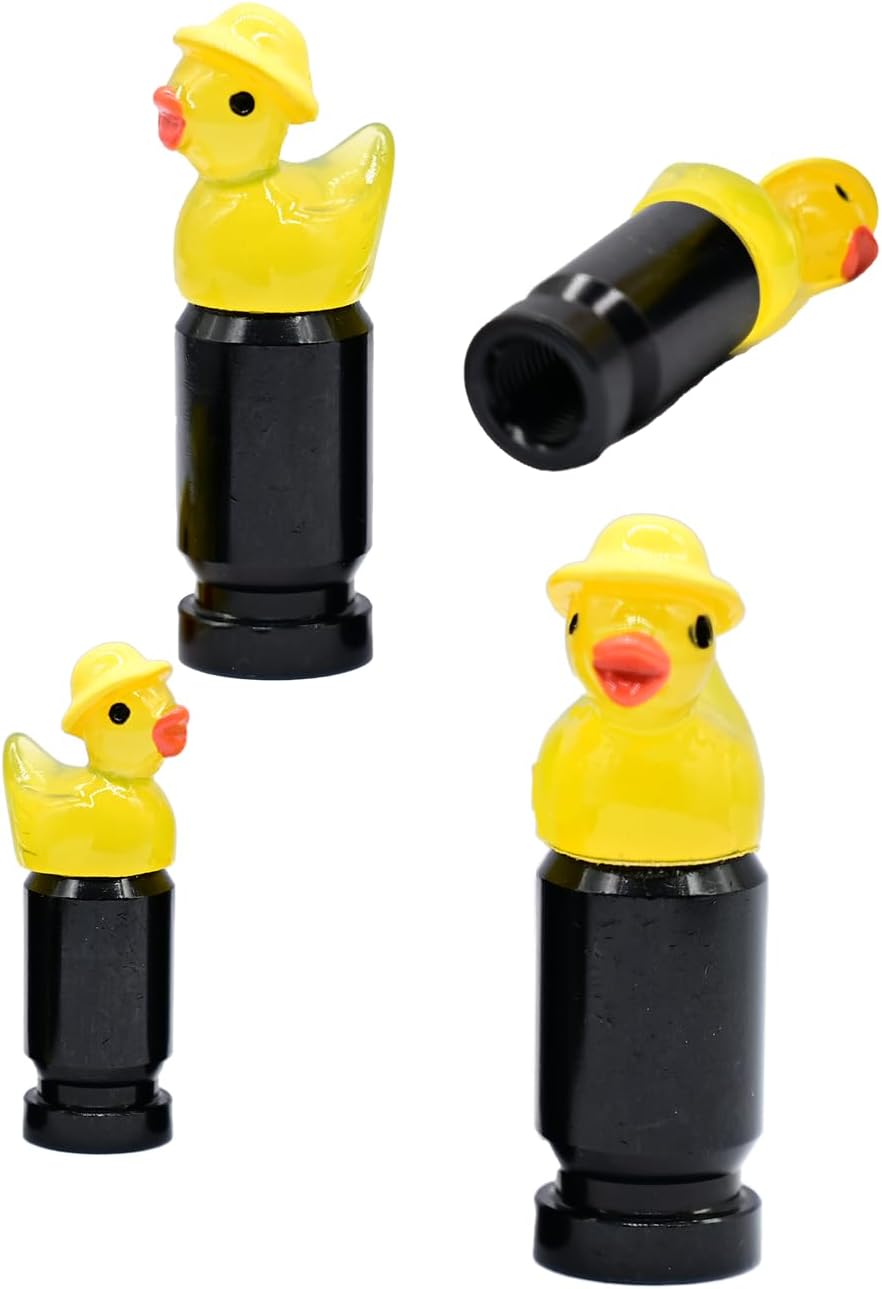 4-Pack Yellow Duck Valve Stem Caps for Schrader Valves, Glossy Finish, Cute Hat Design, Durable Metal Base, Fun Auto Tire Accessories for Car, Bike, Truck, SUV Enthusiasts