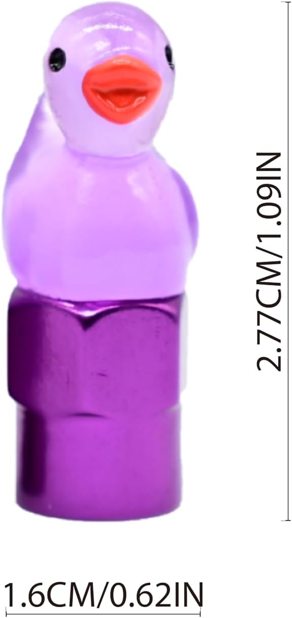 4-Pack Handmade Glow-in-The-Dark Purple Duck Valve Stem Caps for Schrader Valves, Vibrant Car & Bike Accessory, Cute Auto Decor, Novelty Wheel Accent, Unique Gift for Car Enthusiasts