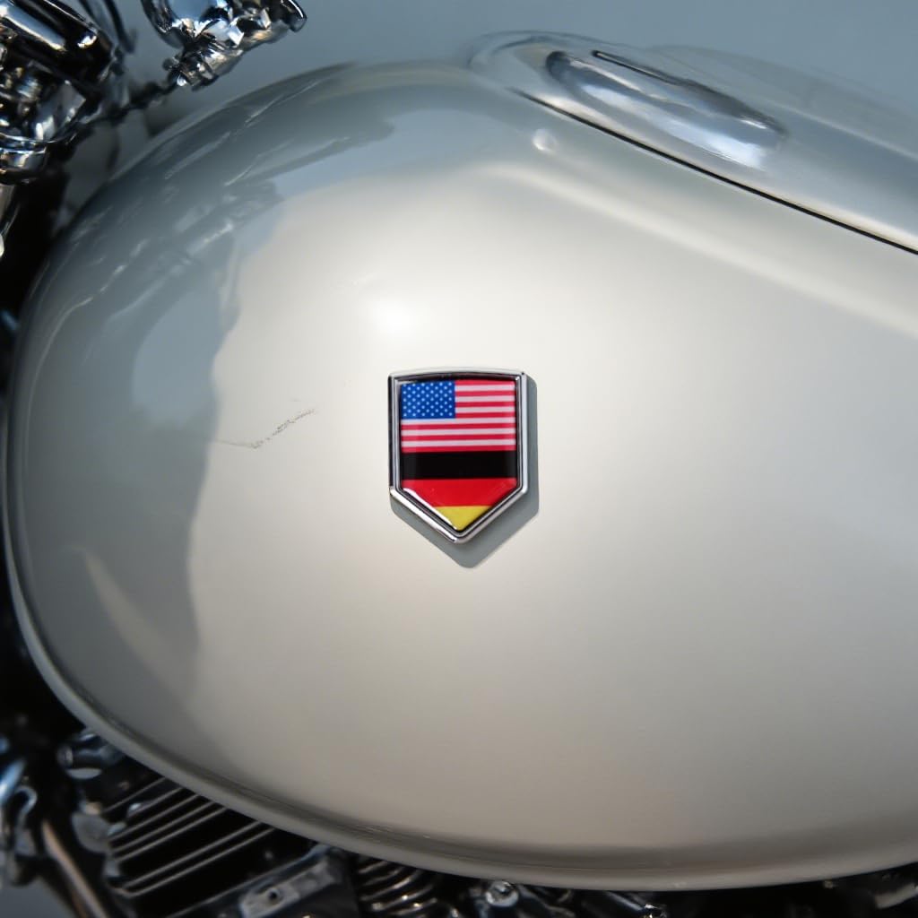 2-Pack USA and Germany Flag Car Chrome 3D Emblem Decal Stickers, Aluminum Alloy Shield Shape, Premium Metal Badge for Cars, Trucks, SUVs – Easy Peel and Stick, Durable, Ideal for USA-Germany Relations