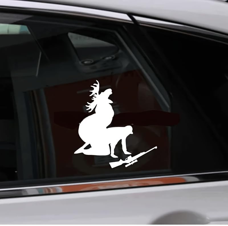 2-Pack WildHunt Vinyl Car Decal - Moose Hunter Design You Like My Meat Funny Deer Hunting Wall Art for Vehicles & Laptops, Weatherproof & Durable, Silver, 4.72 x 4.72 Inches