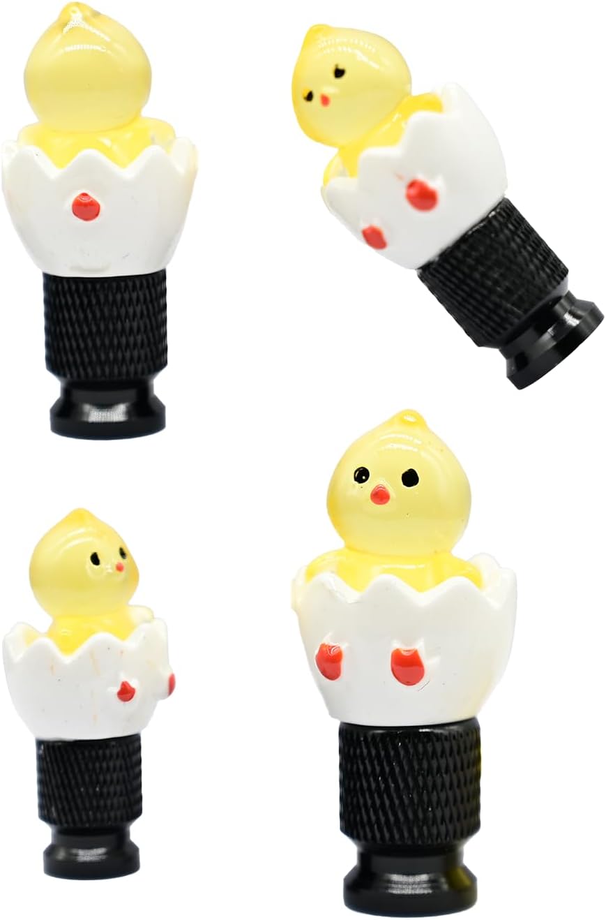4-Pack Handmade Black Base Yellow Eggshell Chicken Valve Stem Caps for Schrader Valves, Fun & Unique Car and Bike Accessory, Cute Tire Decor, Novelty Wheel Accent, Ideal Gift for Enthusiasts
