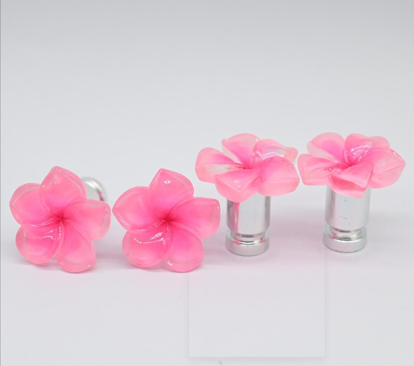 4-Pack Vibrant Handmade Frangipani Valve Stem Caps, Red, Car & Bike Accessory, Unique Gift, Colorful Tire Decor, Tropical Design