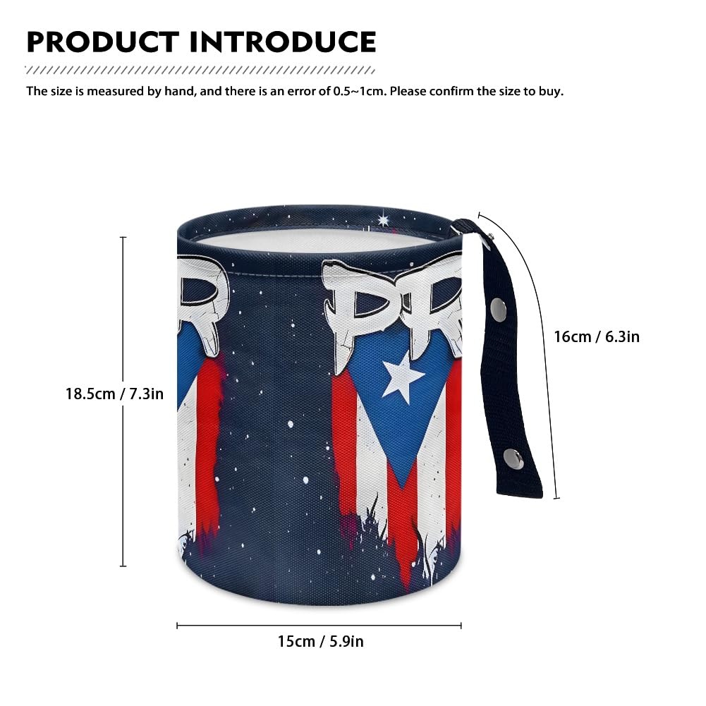 Puerto Rico Flag Car Trash Can with Adjustable Strap, Waterproof Bottom, Foldable and Portable – Ideal for Cars, Trucks, SUVs, Offices – Durable Polyester, Convenient for Organization