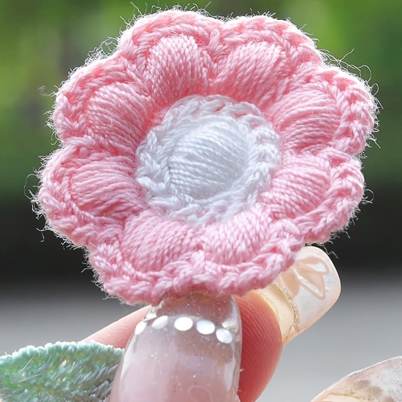 5-Pack Crochet Flower Car Ornaments - Handmade Bobbing Flowers in Purple, Pink, White, Orange, Charming Dashboard & Rearview Mirror Decor, for Home or Office, 2.09 x 1.3 Inches