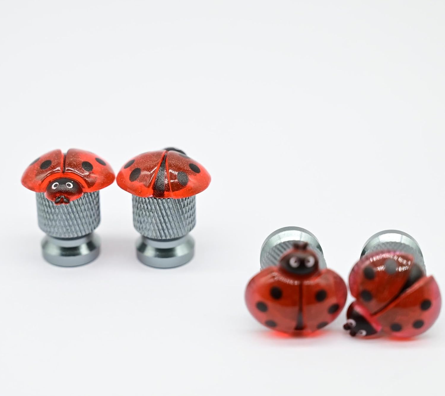 4-Pack Handmade Ladybug Tire Valve Stem Caps for Schrader Valves, Red & Black, Car & Bike Accessory, Cute Auto Decor, Unique Gift, Charming Wheel Accent