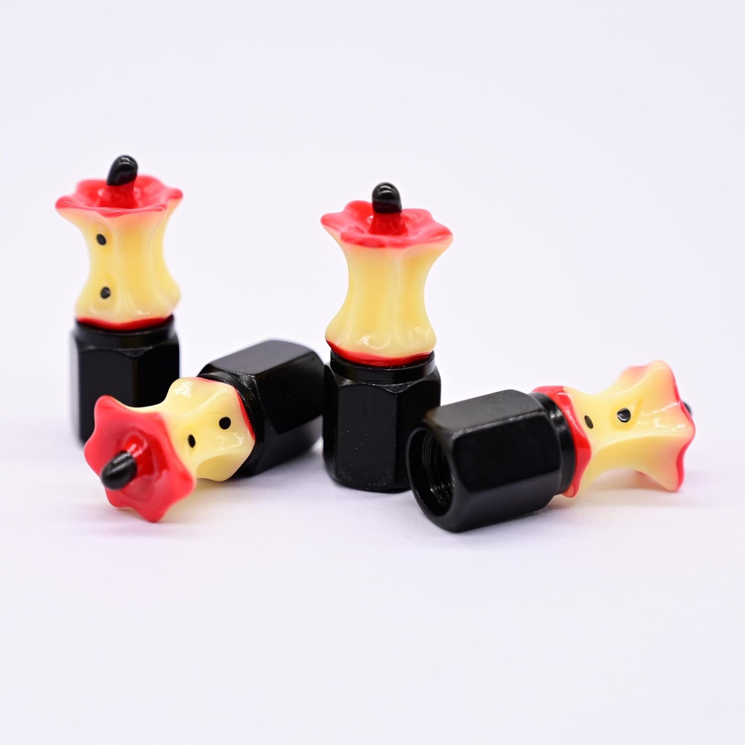 4-Pack Handmade Apple Core Valve Stem Caps for Schrader Valves, Unique Car & Bike Accessory, Fun Tire Decor, Colorful Wheel Accent, Novelty Driver Gift