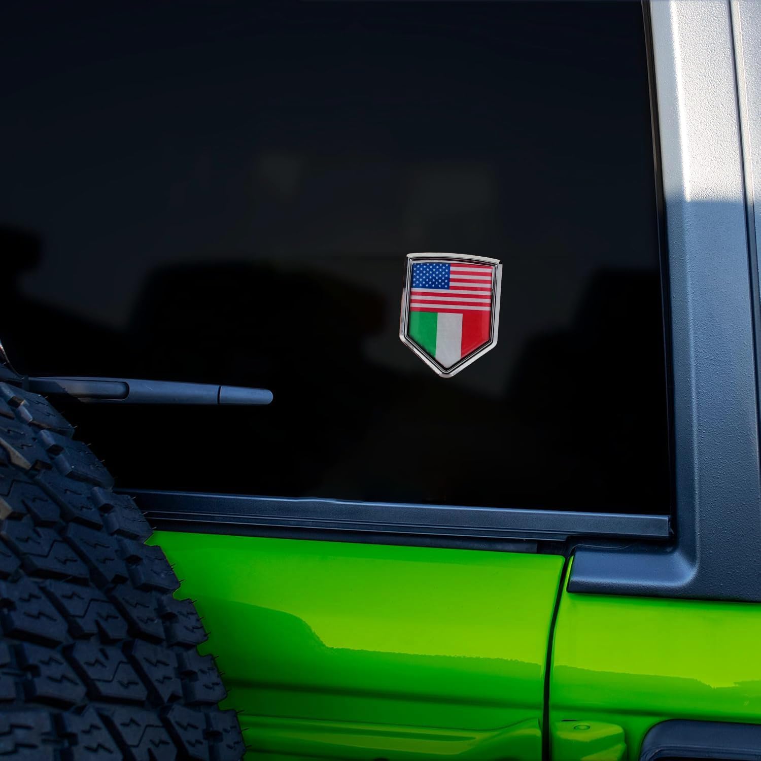 2-Pack USA and Italy Flag Car Chrome 3D Emblem Decal Stickers, Aluminum Alloy Shield Shape, Premium Metal Badge for Cars, Trucks, SUVs – Easy Peel and Stick, Durable, Ideal for USA-Italy Relations