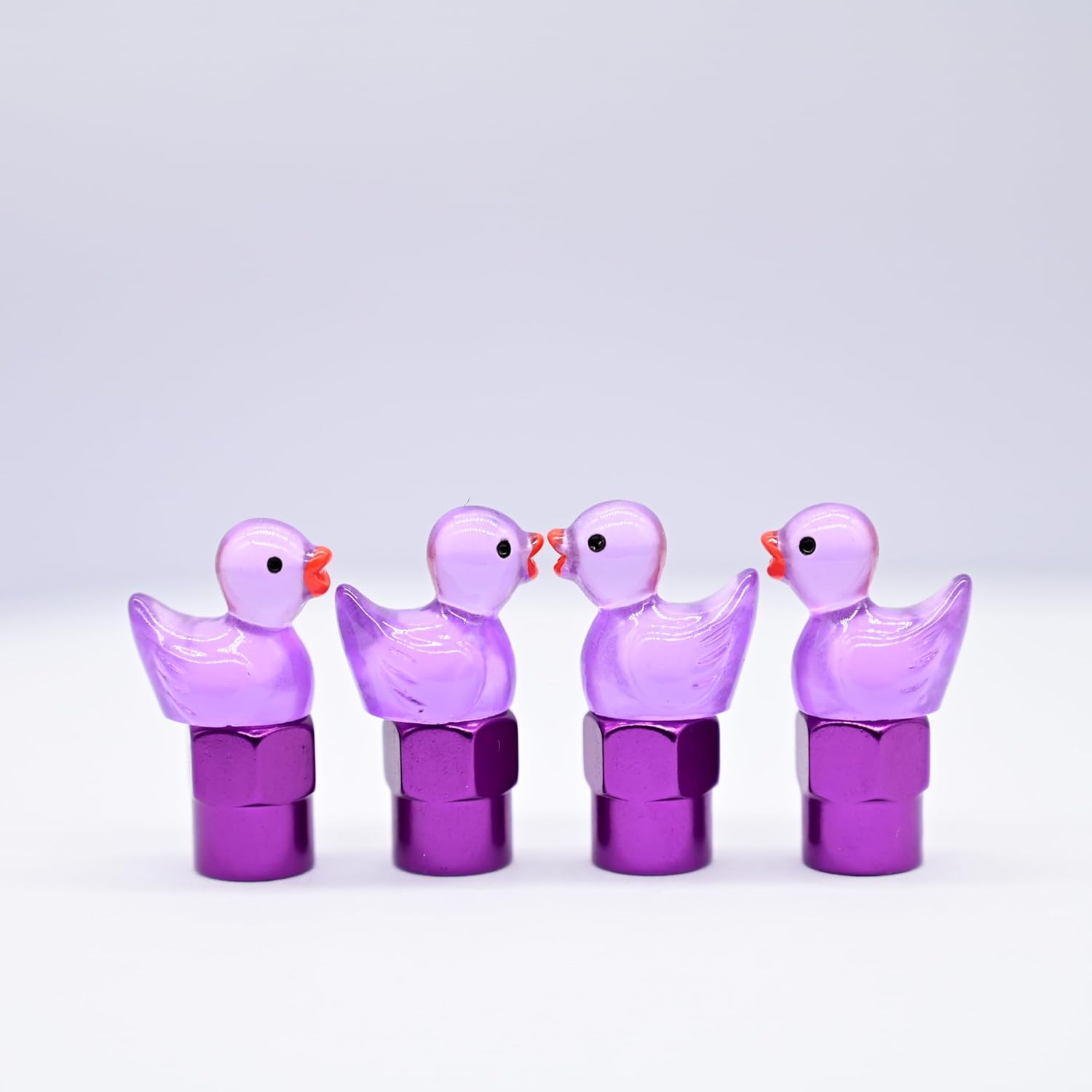 4-Pack Handmade Glow-in-The-Dark Purple Duck Valve Stem Caps for Schrader Valves, Vibrant Car & Bike Accessory, Cute Auto Decor, Novelty Wheel Accent, Unique Gift for Car Enthusiasts