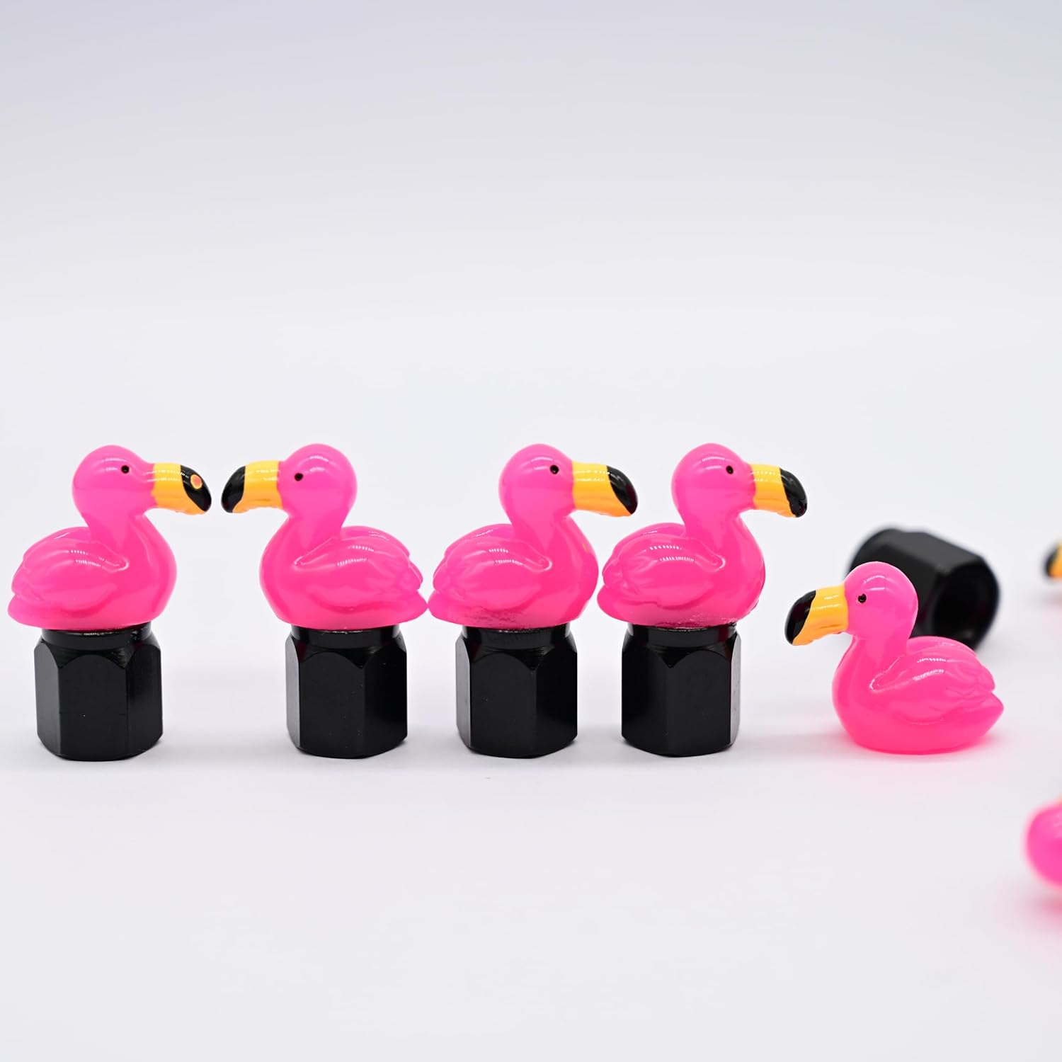 4-Pack Handmade Flamingo Tire Valve Stem Caps for Schrader Valves, Pink, Car & Bike Accessory, Cute Auto Decor, Tropical Gift, Unique Wheel Accent
