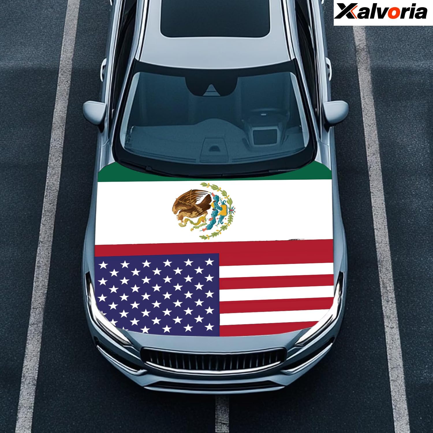 USA & Mexico Flag Car Hood and Mirror Covers Set – 4' x 5.25' Durable, Fade-Resistant Polyester Fabric, Universal Fit, Patriotic Car Accessories & Exterior Decor for Cars, Trucks & SUVs