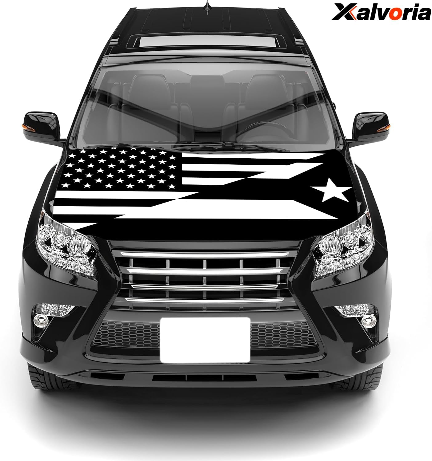 USA & Puerto Rico Black & White Flag Car Hood Covers – 4' x 5.25' Durable, Fade-Resistant Polyester Fabric, Universal Fit, Patriotic Car Accessories & Exterior Decor for Cars, Trucks & SUVs