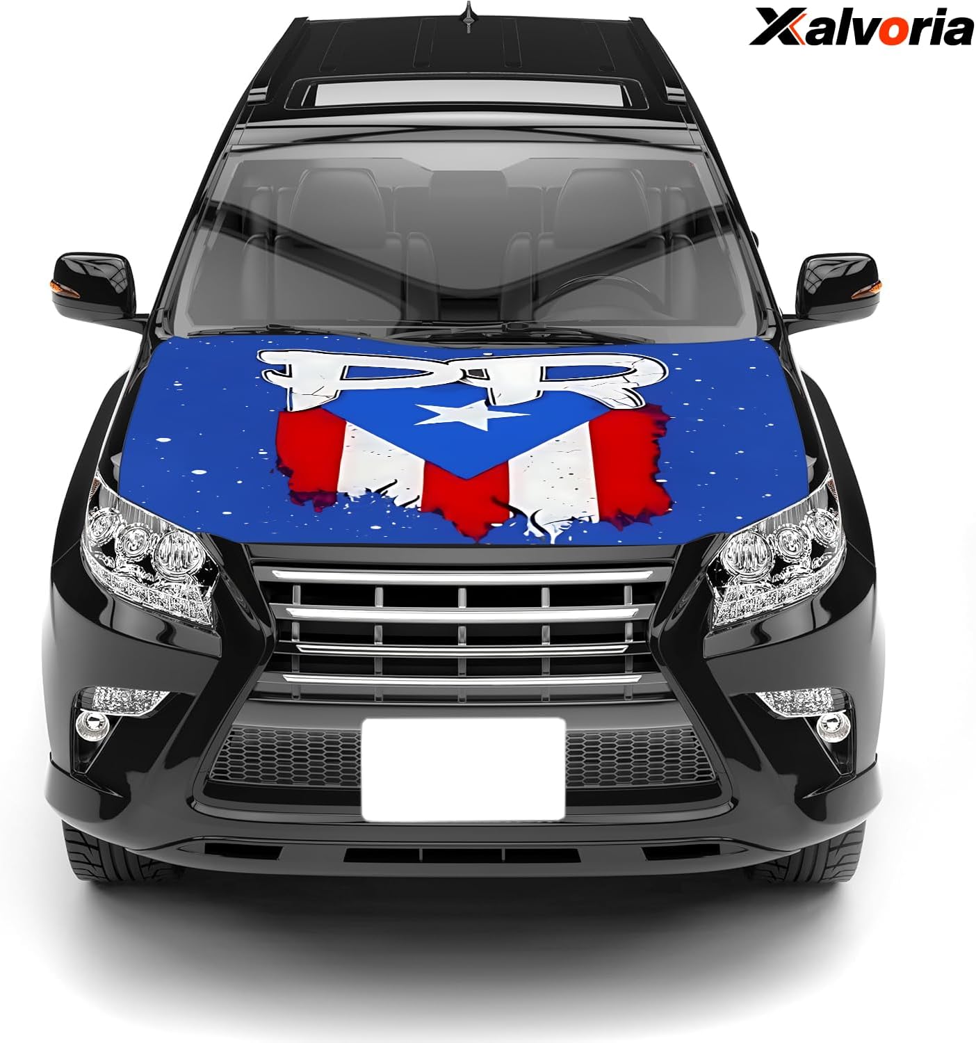 PR Letters and Starry Design Puerto Rico Flag Car Hood Cover and Mirror Covers Set, 4x5.25 ft Stretchable Fit for Cars Trucks SUVs, Windproof and Fade Resistant