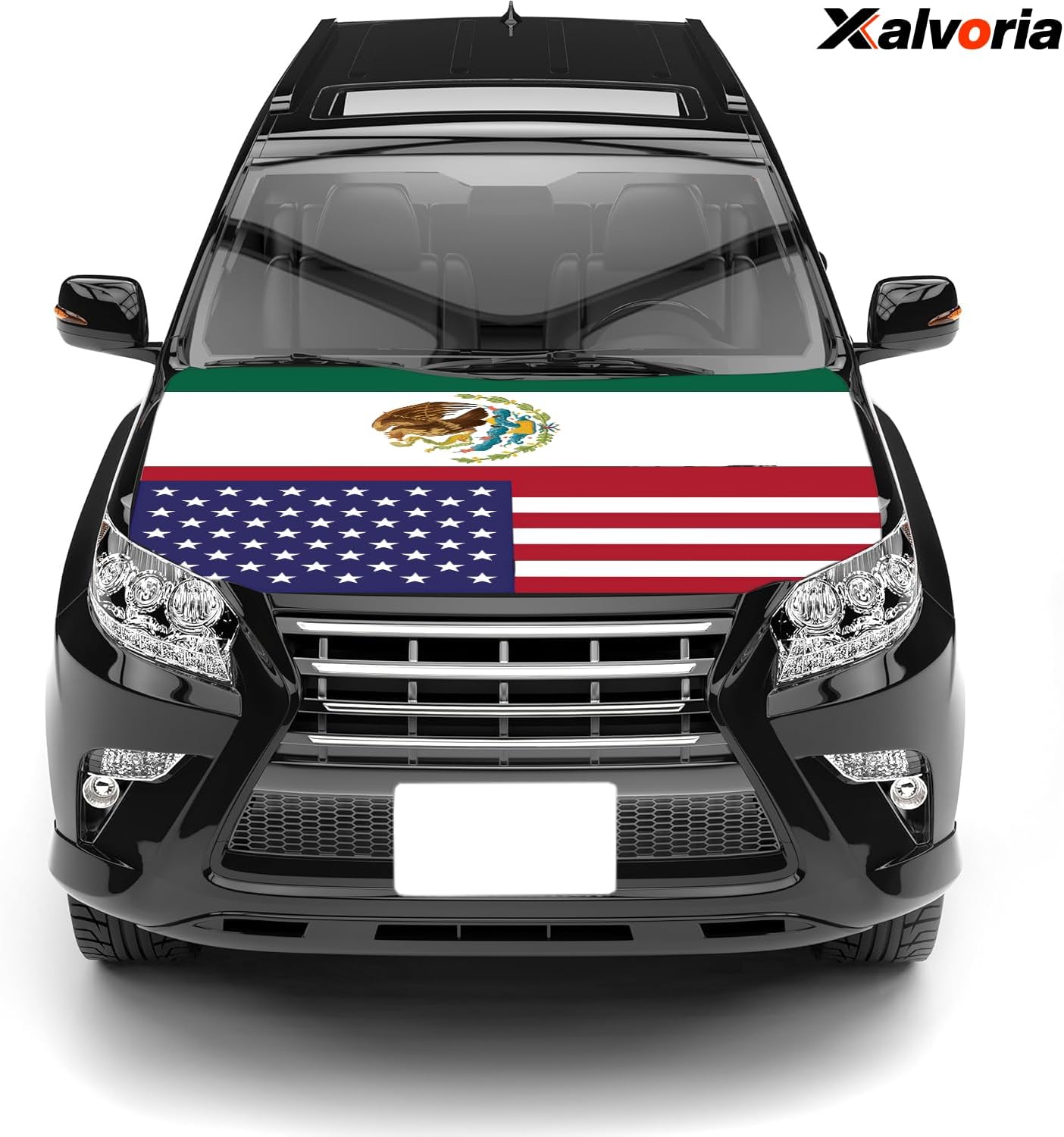 USA & Mexico Flag Car Hood and Mirror Covers Set – 4' x 5.25' Durable, Fade-Resistant Polyester Fabric, Universal Fit, Patriotic Car Accessories & Exterior Decor for Cars, Trucks & SUVs